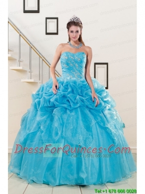 2015 Fashionable Sweetheart Beading Quinceanera Dress in Aqua Blue