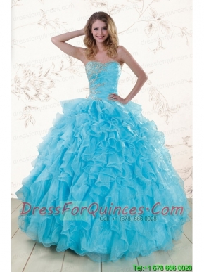 Baby Blue 2015 Prefect Beading and Ruffles Quinceanera Dresses