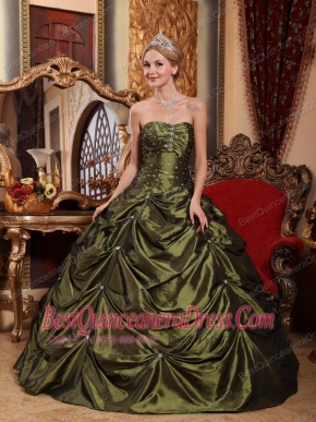 Olive Green Ball Gown Strapless Floor-length Taffeta Beading Quinceanera Dress