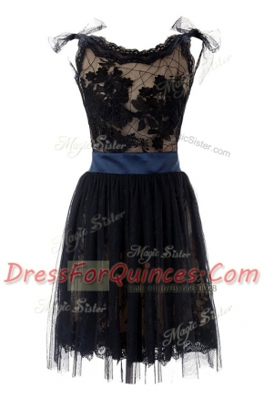 Scoop Knee Length A-line Sleeveless Black Evening Dress Backless