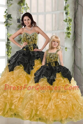 Glamorous Yellow Organza Lace Up Sweetheart Sleeveless Floor Length Quinceanera Dress Beading and Ruffles