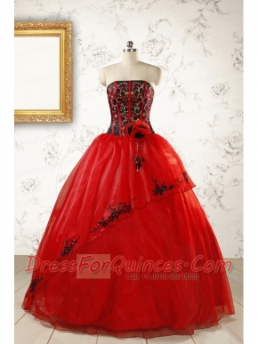 Red Appliques Strapless Quinceanera Dresses for 2015