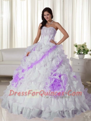 White Ball Gown Sweetheart Court Train Organza Appliques Pretty Quinceanera Dresses