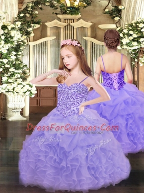Floor Length Lavender Pageant Dress Spaghetti Straps Sleeveless Lace Up