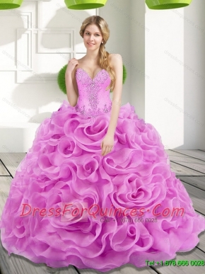 2015 Elegant Beading and Rolling Flowers Lilac Sweet 15 Dresses