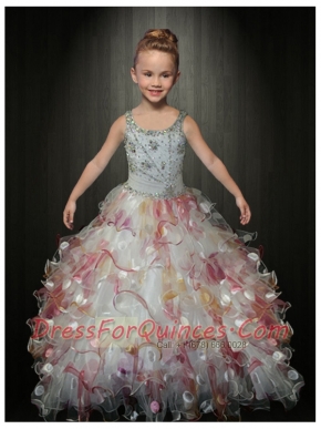 Cute Ball Gown Straps Multi-color Little Gril Pageant Dress with Beading