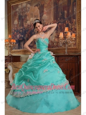 Turquoise Ball Gown Sweetheart Floor-length Appliques Organza Quinceanera Dress