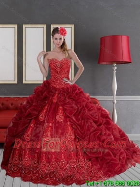 Sturning 2015 Sweetheart Wine Red Quinceanera Dresses with Pick Ups and Appliques