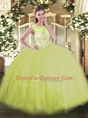 High Quality Yellow Green Sleeveless Beading Floor Length Vestidos de Quinceanera