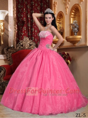 Watermelon Ball Gown Strapless Elegant  Organza Appliques Quinceanera Dress