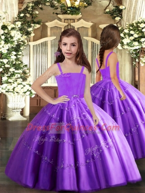 Beading Kids Formal Wear Purple Lace Up Sleeveless Floor Length