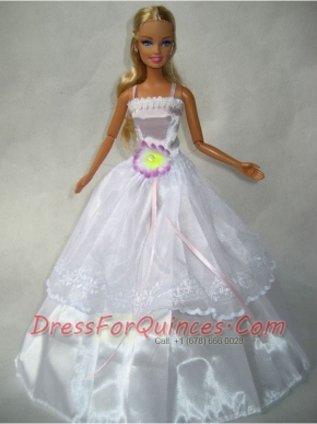 Beautiful White Gown With Flower Made To Fit the Barbie Doll