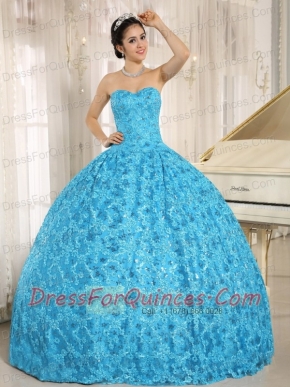 Embroidery and Sequins Quinceanera Dress On Tulle Sweetheart Teal
