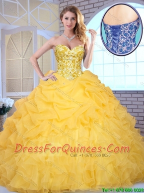 2016 Elegant Yellow Quinceanera Gowns with Beading and Ruffles