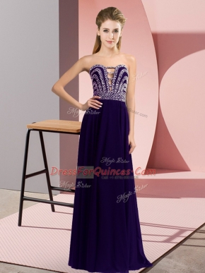 Superior Chiffon Sweetheart Sleeveless Lace Up Beading Evening Dress in Purple