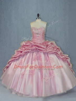 Tulle Sleeveless Sweet 16 Dress Brush Train and Beading and Appliques and Pick Ups