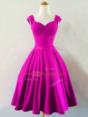 Fuchsia Sleeveless Knee Length Ruching Lace Up Quinceanera Court Dresses