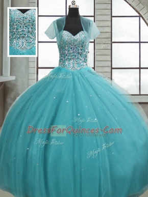 Sweet Tulle Sleeveless Floor Length Quince Ball Gowns and Beading and Sequins