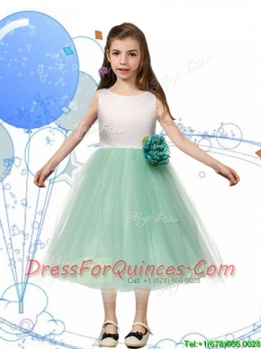Comfortable Scoop Hand Made Flowers and Bowknot Mini Quinceanera Dresses in Apple Green