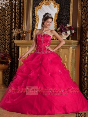 Hot Pink Discount Ball Gown Strapless With Pick-ups Tulle Quinceanera Dress
