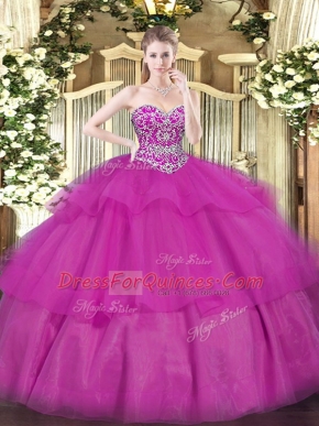 Floor Length Ball Gowns Sleeveless Fuchsia Quinceanera Dress Lace Up