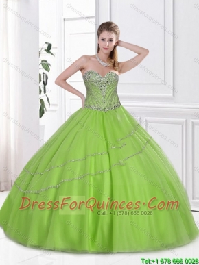 2015 Fashionable Spring Green Sweet 16 Dresses with Beading