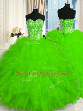 Organza Lace Up Sweetheart Sleeveless Floor Length Quinceanera Gowns Beading and Ruffles