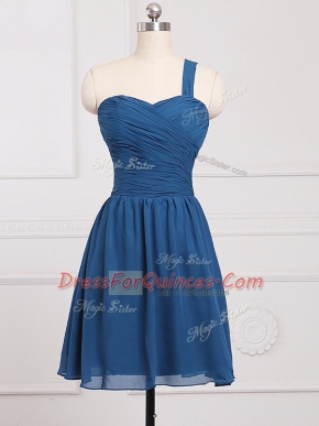 Stylish Blue Chiffon Zipper Dama Dress for Quinceanera Sleeveless Mini Length Ruching