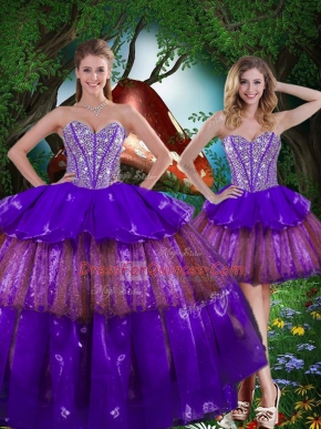 Multi-color Sweetheart Lace Up Beading and Ruffled Layers and Sequins Quinceanera Gown Sleeveless