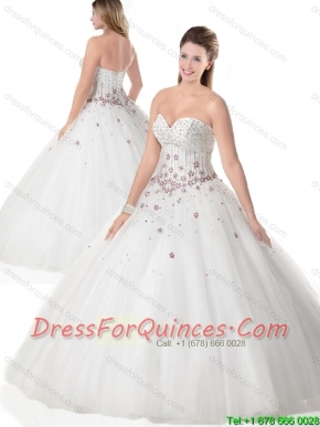 Popular Beading and Appliques Quinceanera Dresses in White