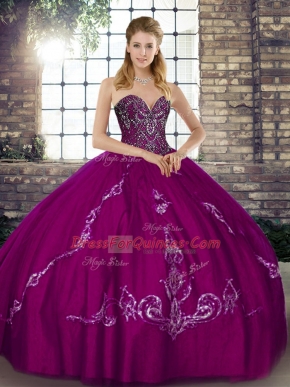 Latest Floor Length Fuchsia Sweet 16 Dresses Sweetheart Sleeveless Lace Up