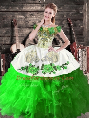 Sophisticated Green Sleeveless Embroidery and Ruffles Floor Length Vestidos de Quinceanera