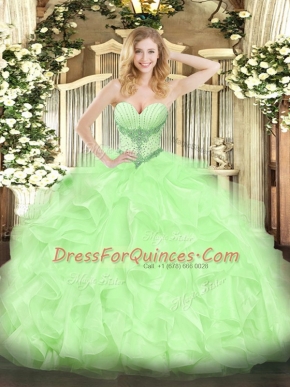 Modest Ball Gowns 15 Quinceanera Dress Yellow Green Sweetheart Organza Sleeveless High Low Lace Up