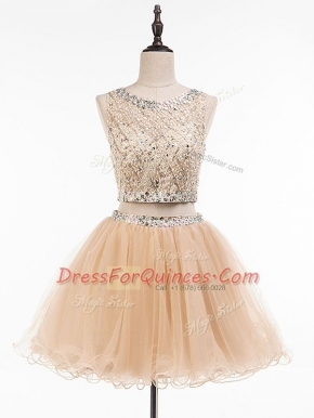 High Quality Mini Length Champagne Prom Evening Gown Scoop Sleeveless Side Zipper