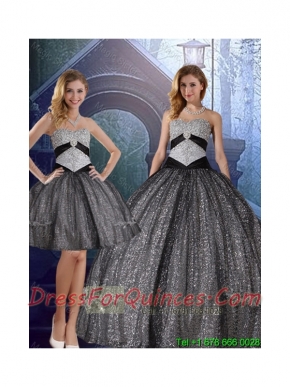 Discount Sweetheart Floor Length Sequined Detachable Quinceanera Dresses with Appliques