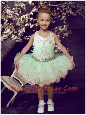 Fashionable Halter Knee-length Little Girl Dress with Beading and Ruffles