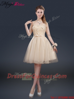 Cheap Strapless Dama Dresses with Appliques and Belt