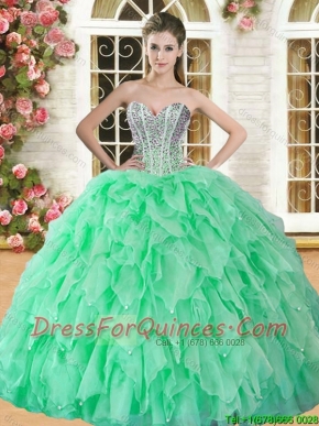 Lovely Spring Green Sweet 16 Dress with Beading and Ruffles