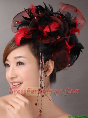 Multi-color Headpices With Feather and Tulle Headpices Rhinestones Decorate