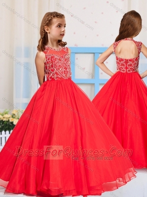 Most Popular Pincess Scoop Beaded Mini Quinceanera Dress in Red