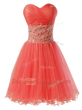 Classical Watermelon Red Organza Zipper Prom Dress Sleeveless Mini Length Beading
