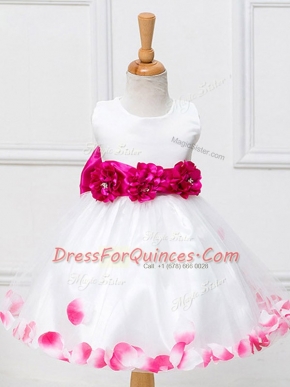 Hot Selling White Zipper Kids Formal Wear Appliques and Hand Made Flower Sleeveless Knee Length
