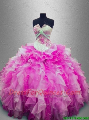 Discount Strapless Beaded Multi Color Sweet 16 Gowns with Ruffles