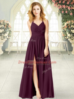 Empire Prom Evening Gown Burgundy Halter Top Chiffon Sleeveless Floor Length Zipper
