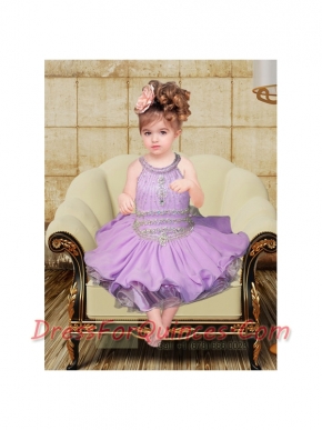 Ball Gown Halter Cute Lavender Little Girl Dress with Beading and Ruffles