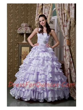 New Styles Lilac A-line With One Shoulder Beading And Ruffled Layers Quinceanea Dress