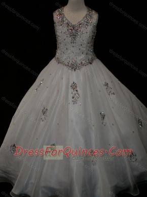 Pretty Ball Gown Beaded and Applique White Mini Quinceanera Dress in Organza