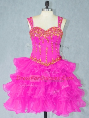 Sumptuous Ball Gowns Prom Party Dress Fuchsia Straps Organza Sleeveless Mini Length Lace Up