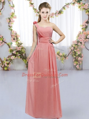 Colorful Watermelon Red Empire Hand Made Flower Court Dresses for Sweet 16 Lace Up Chiffon Sleeveless Floor Length