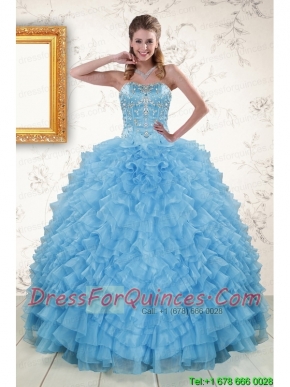 2015 Pretty Sweetheart Baby Blue Sweet 15 Dresses with Beading